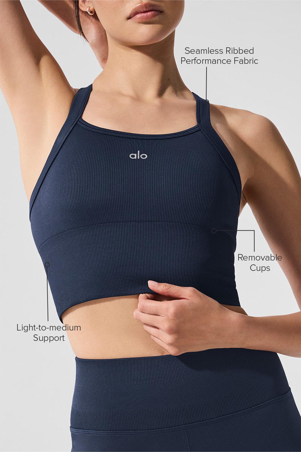 Navy Women Alo Yoga Seamless Ribbed Favorite Bra Tank | Australia  14380-JMOU