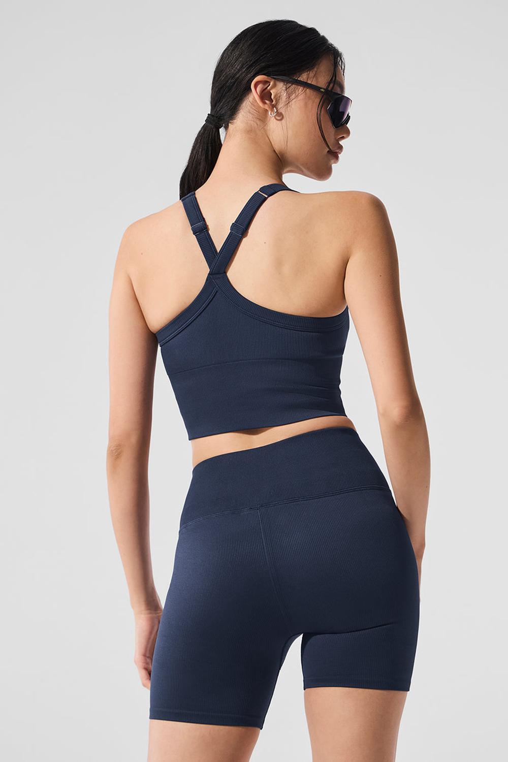Navy Women Alo Yoga Seamless Ribbed Favorite Bra Tank | Australia  14380-JMOU