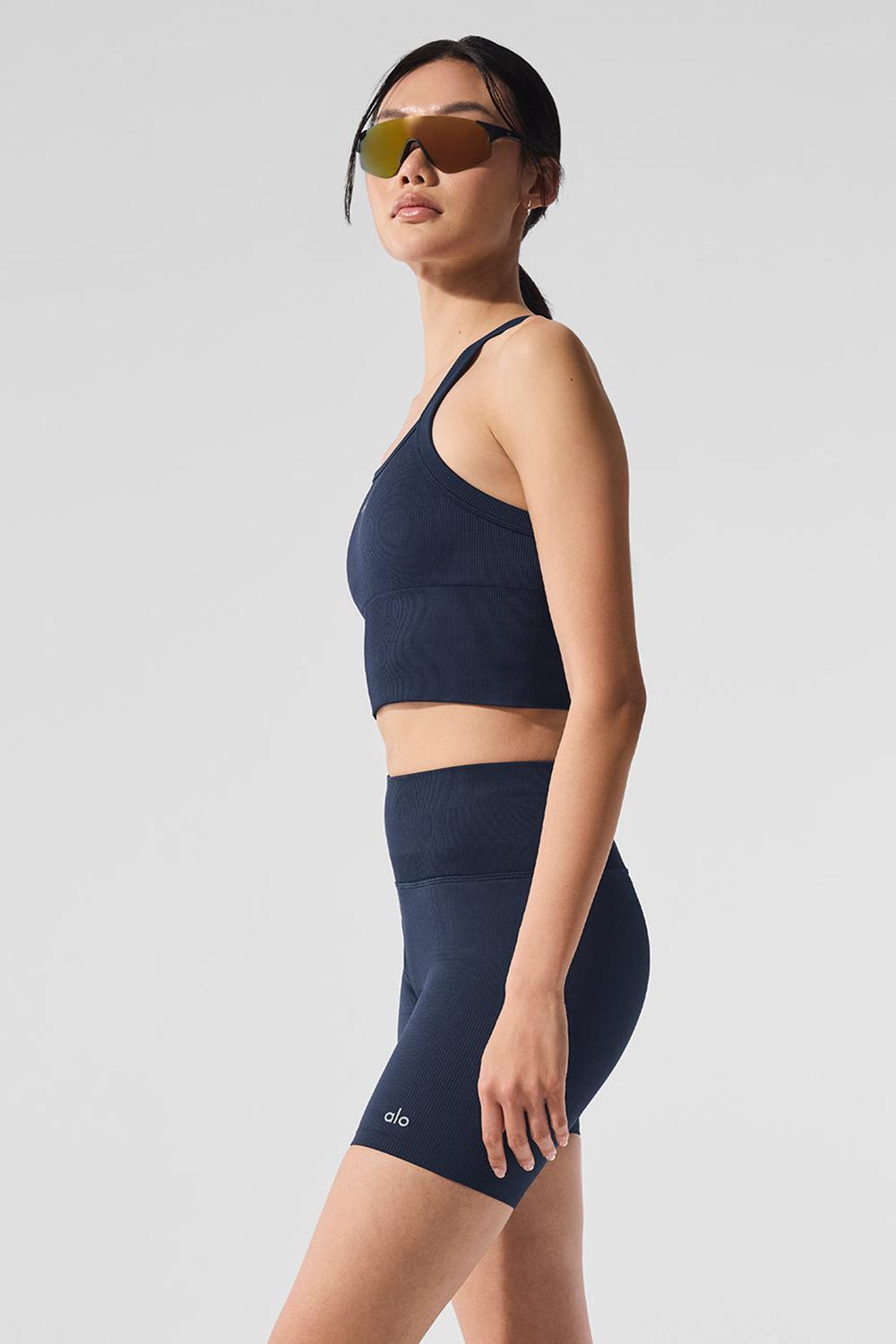 Navy Women Alo Yoga Seamless Ribbed Favorite Bra Tank | Australia  14380-JMOU