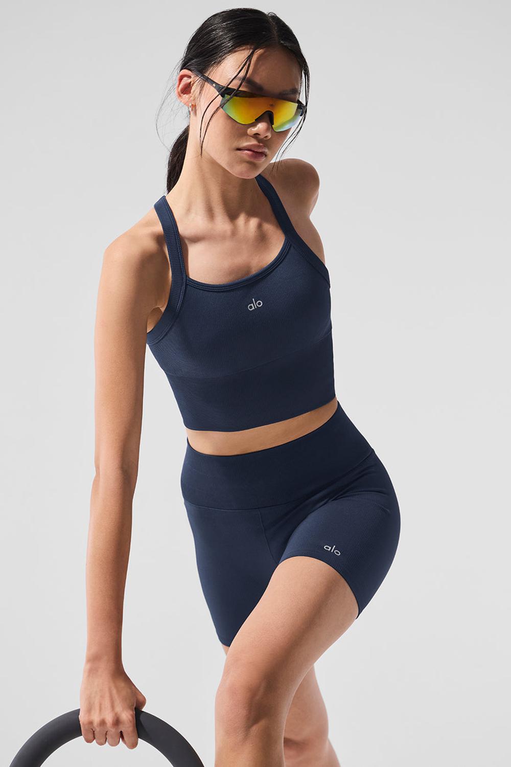 Navy Women Alo Yoga Seamless Ribbed Favorite Bra Tank | Australia  14380-JMOU