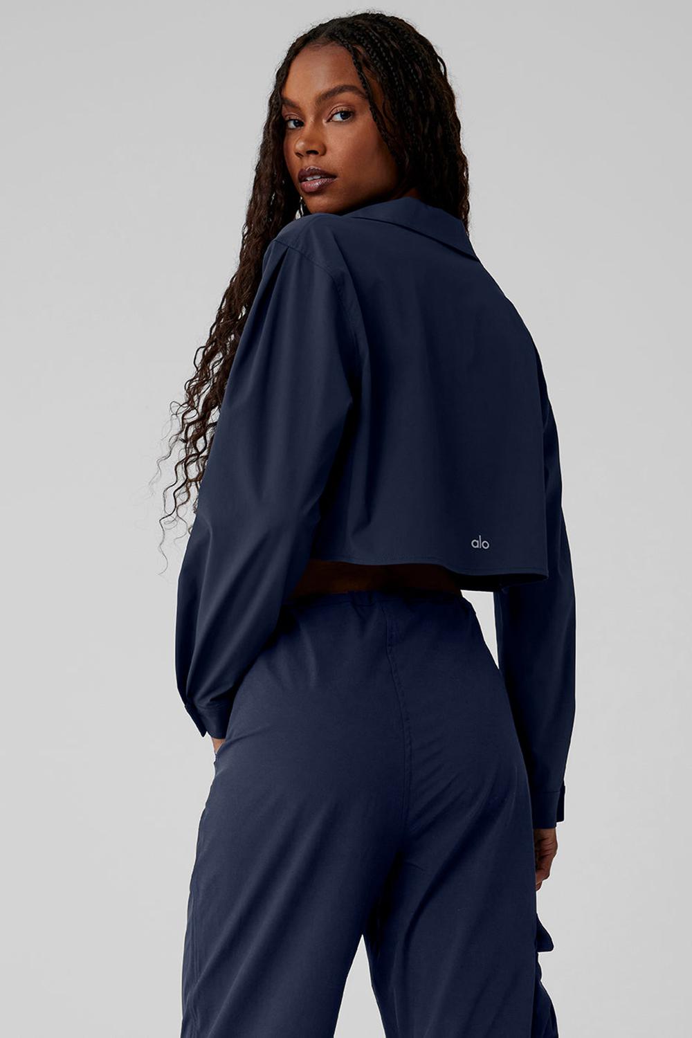 Navy Women Alo Yoga Take Me Out Button Up Cropped Tops | Australia  79254-MOAQ