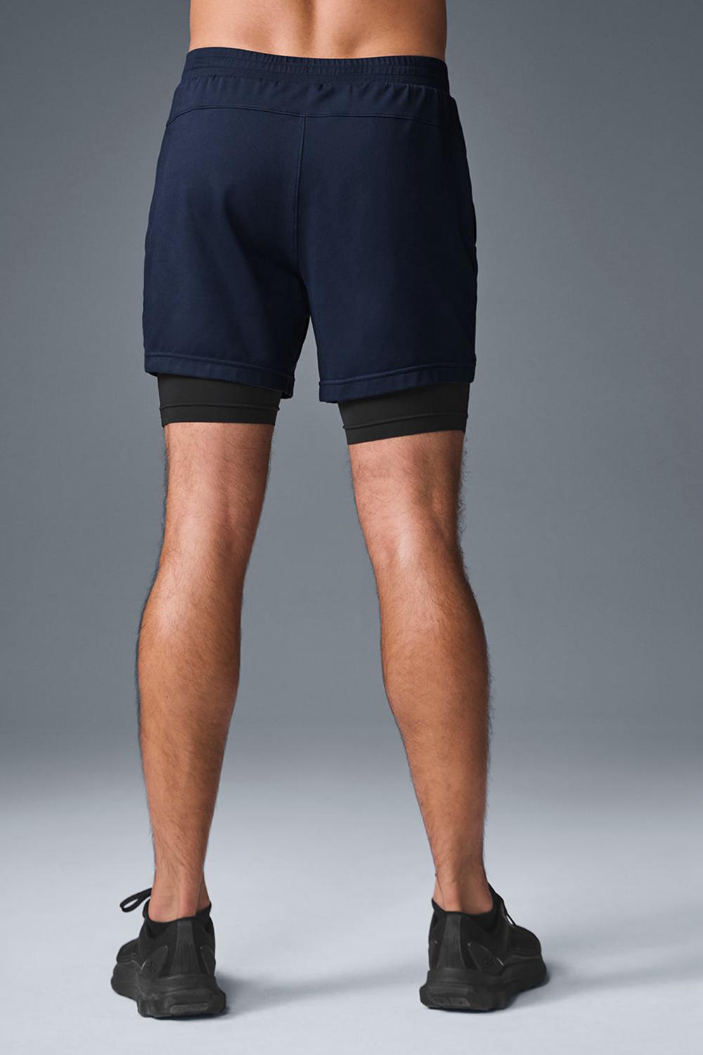 Navy / Black Men Alo Yoga Conquer React 2-In-1 Performance Short | Australia  48127-TXLB
