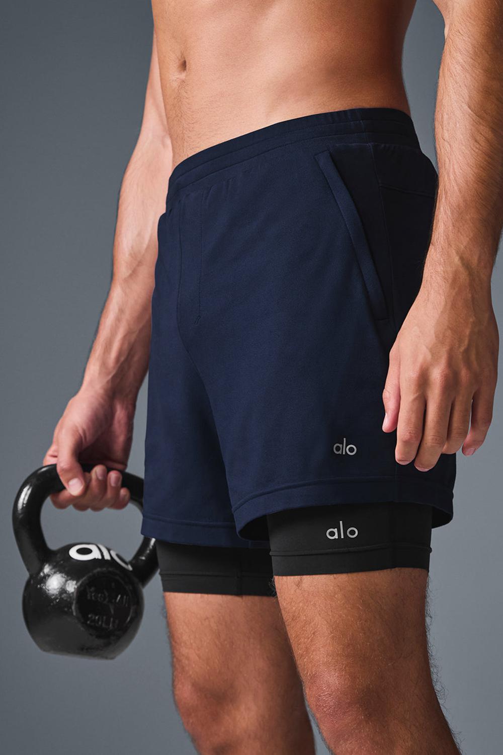 Navy / Black Men Alo Yoga Conquer React 2-In-1 Performance Short | Australia  48127-TXLB