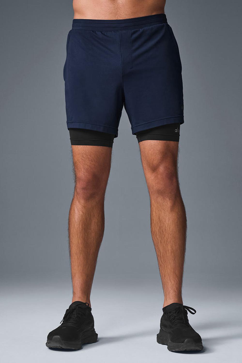 Navy / Black Men Alo Yoga Conquer React 2-In-1 Performance Short | Australia  48127-TXLB