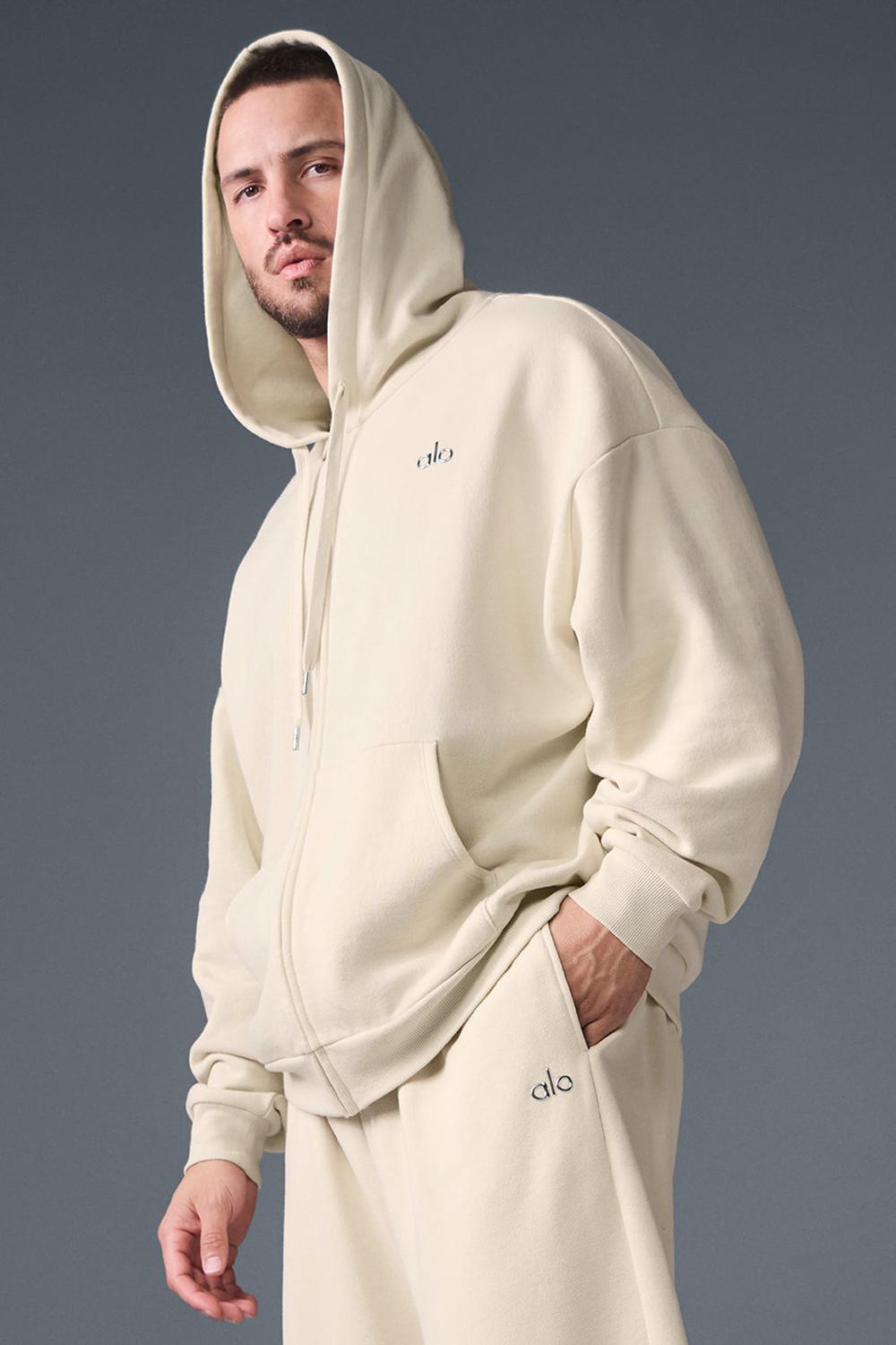 Oat Milk Men Alo Yoga Accolade Full Zip Hoodie | Australia  32608-ZRSJ