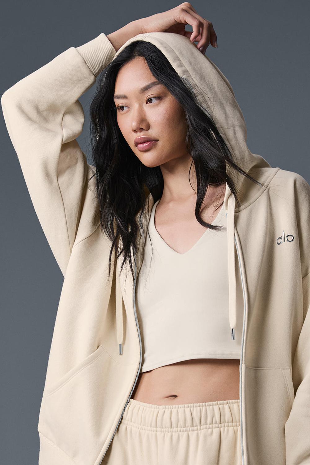 Oat Milk Women Alo Yoga Accolade Full Zip Hoodie | Australia  61825-TMHD