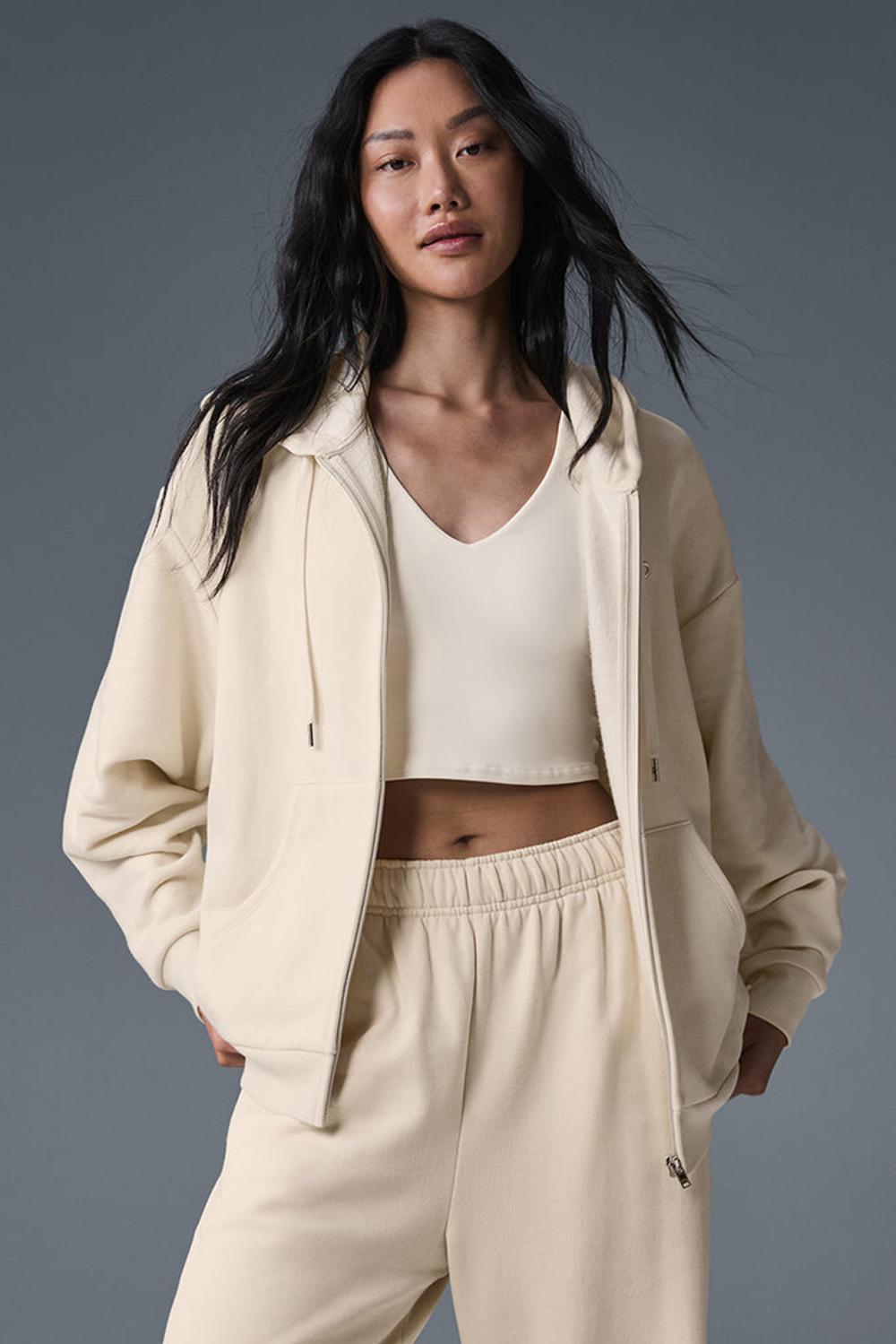 Oat Milk Women Alo Yoga Accolade Full Zip Hoodie | Australia  61825-TMHD