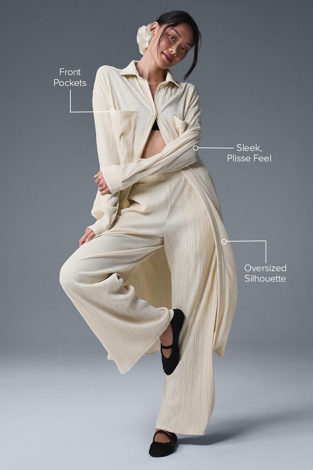 Oat Milk Women Alo Yoga Micro Plisse Shirt Dress | Australia  09541-BFTP