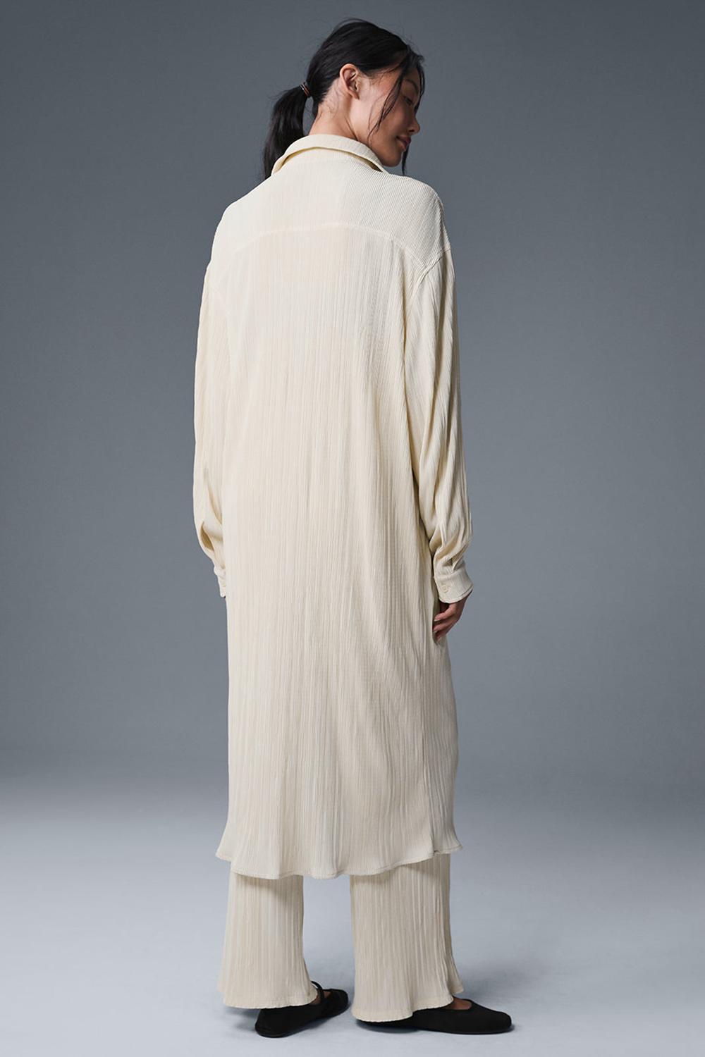 Oat Milk Women Alo Yoga Micro Plisse Shirt Dress | Australia  09541-BFTP