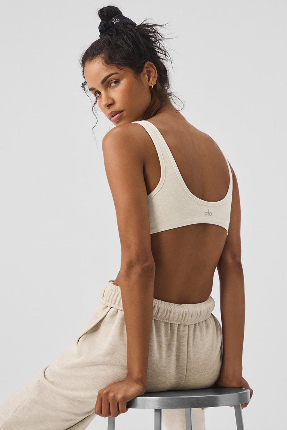 Oatmeal Heather Women Alo Yoga Alosoft Center Stage Bra | Australia  75128-XUAO