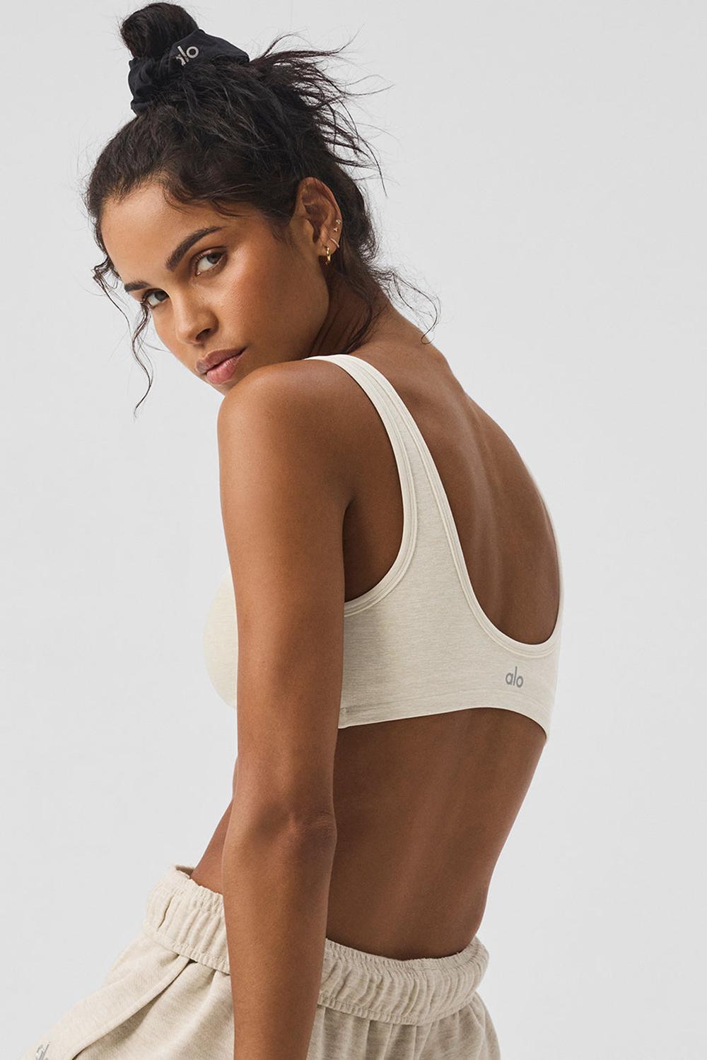 Oatmeal Heather Women Alo Yoga Alosoft Center Stage Bra | Australia  75128-XUAO