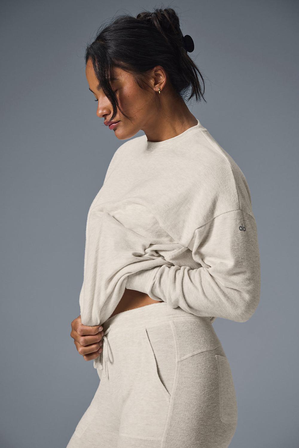 Oatmeal Heather Women Alo Yoga Soho Pullover | Australia  16894-IBAJ