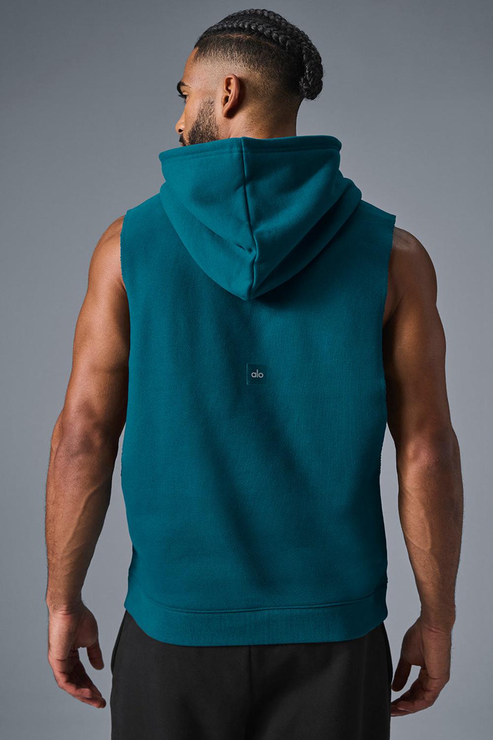 Oceanic Teal Men Alo Yoga Renown Sleeveless Hoodie | Australia  01739-WPSG