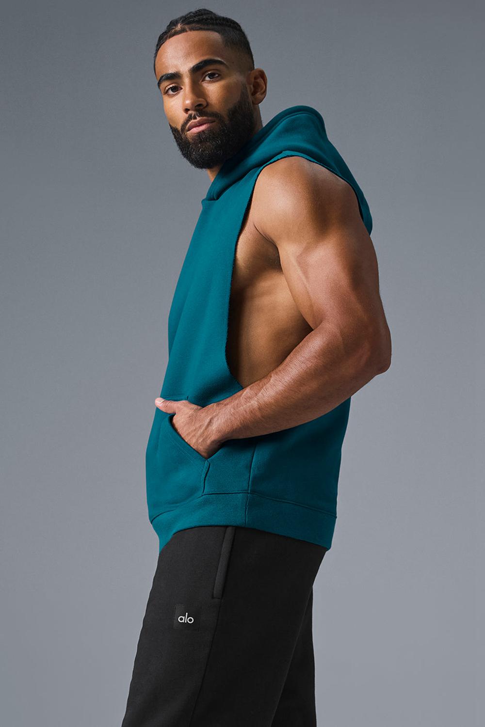 Oceanic Teal Men Alo Yoga Renown Sleeveless Hoodie | Australia  01739-WPSG