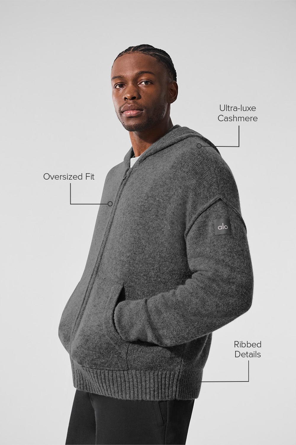 Platinum Grey Men Alo Yoga New Class Cashmere Full Zip Hoodie | Australia  20678-DMFA