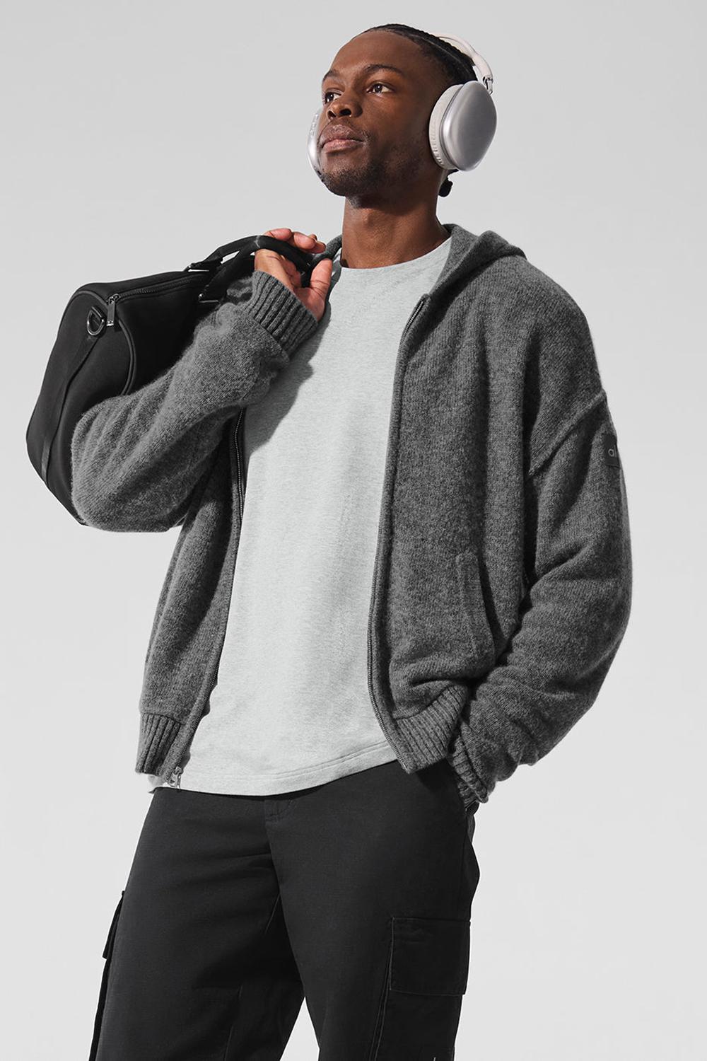 Platinum Grey Men Alo Yoga New Class Cashmere Full Zip Hoodie | Australia  20678-DMFA