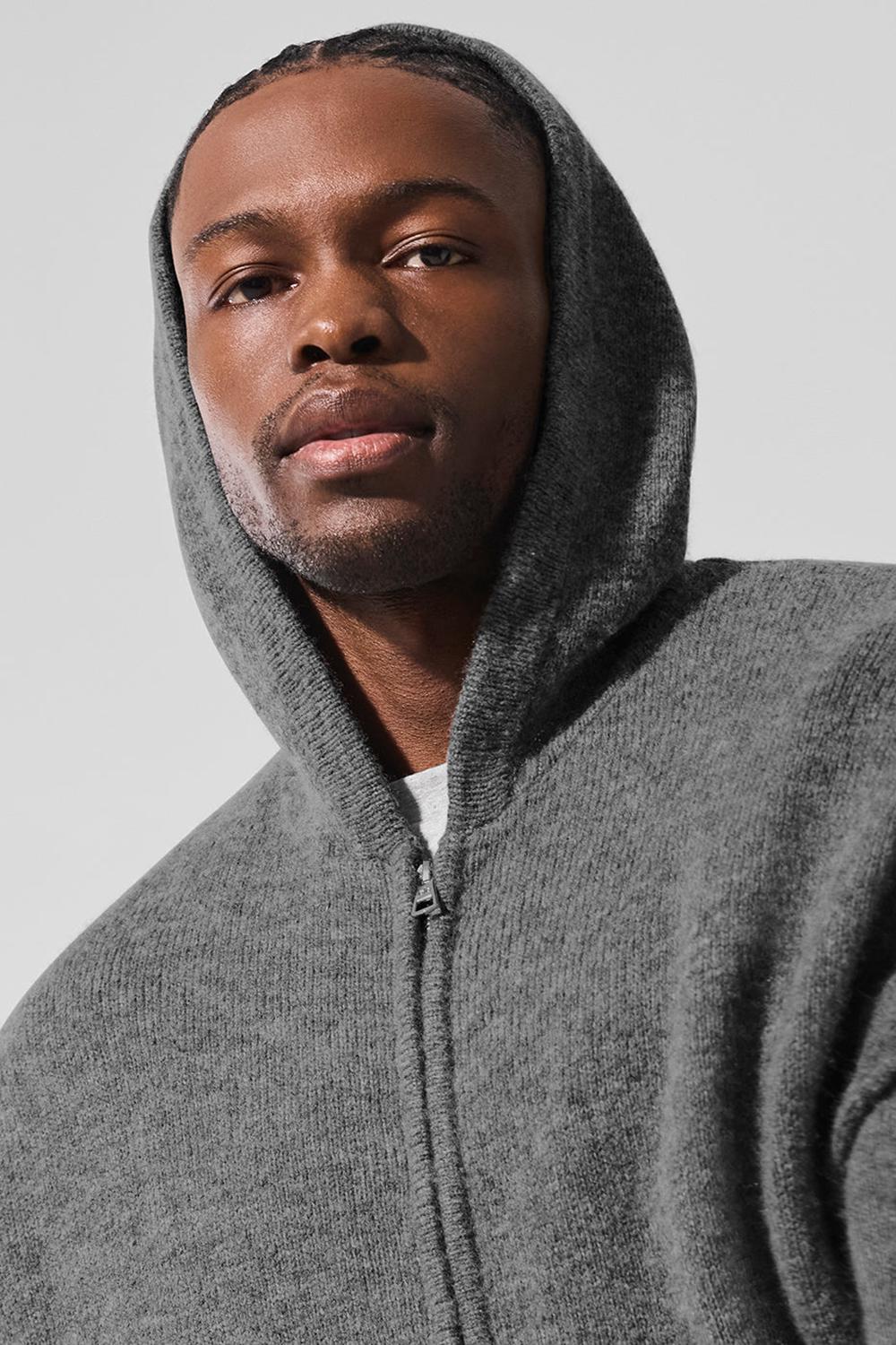 Platinum Grey Men Alo Yoga New Class Cashmere Full Zip Hoodie | Australia  20678-DMFA