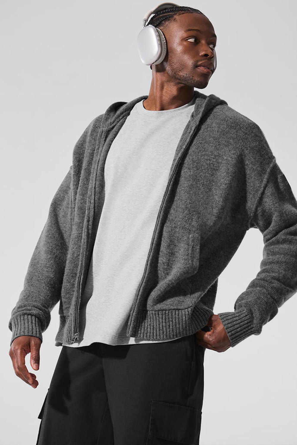 Platinum Grey Men Alo Yoga New Class Cashmere Full Zip Hoodie | Australia  20678-DMFA