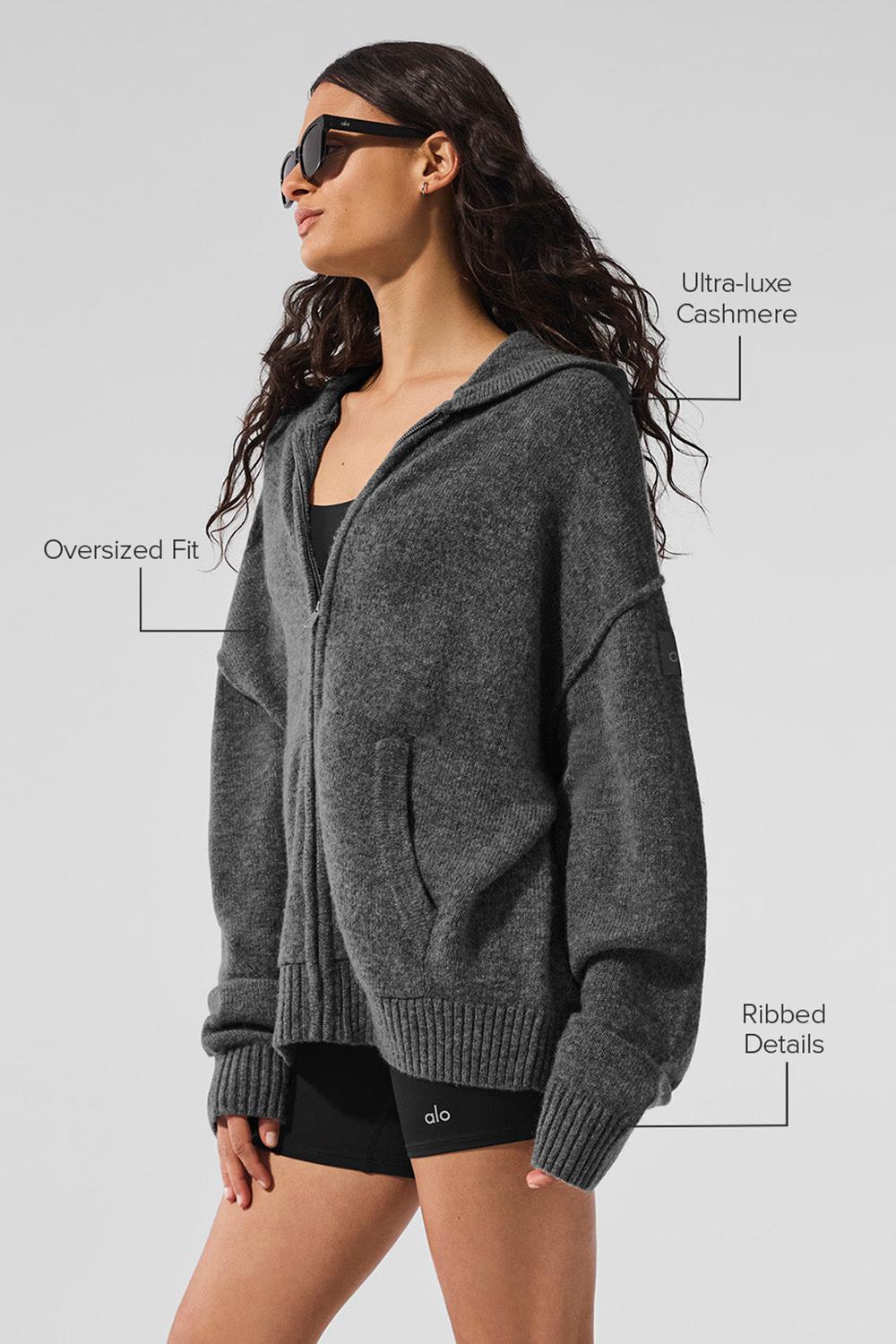 Platinum Grey Women Alo Yoga New Class Cashmere Full Zip Hoodie | Australia  71258-FWYX