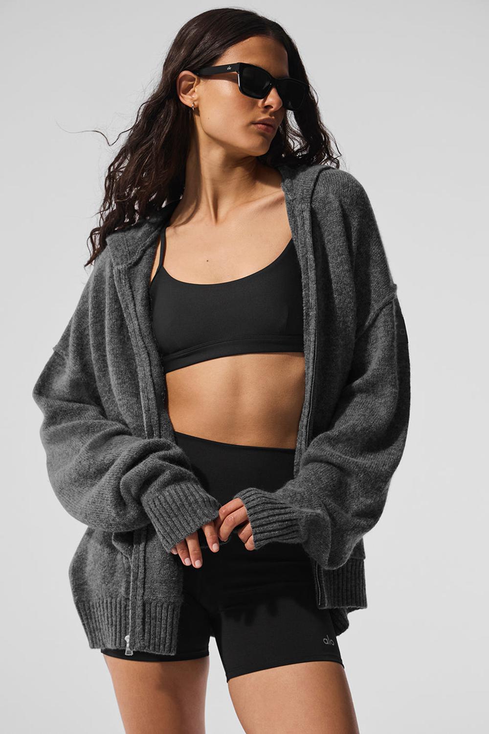 Platinum Grey Women Alo Yoga New Class Cashmere Full Zip Hoodie | Australia  71258-FWYX