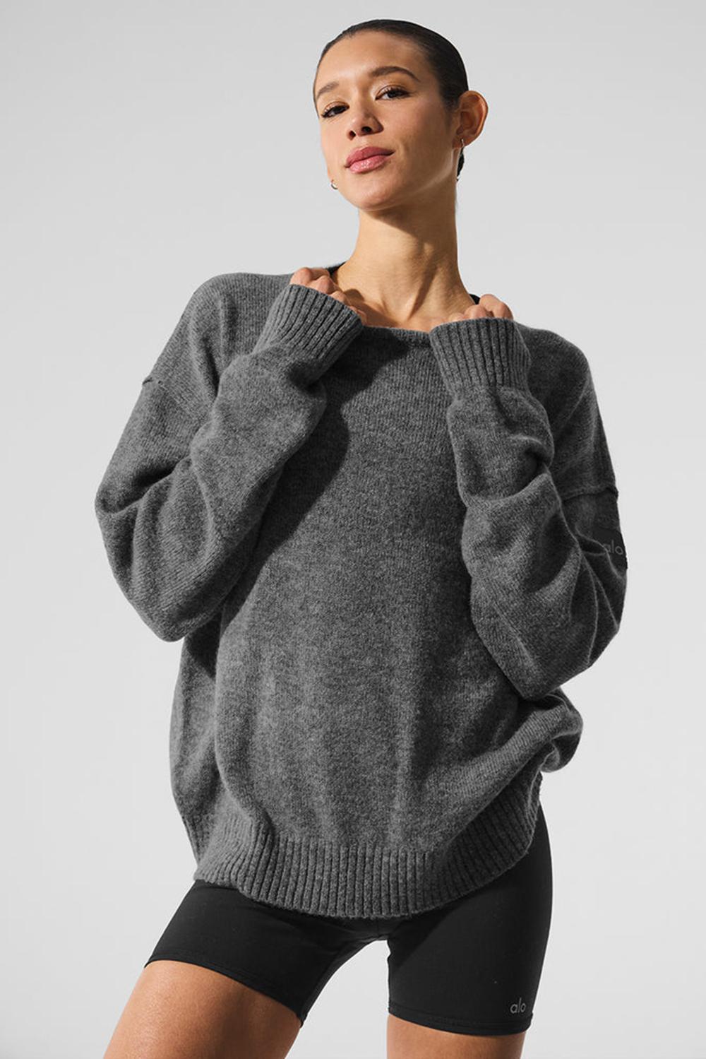Platinum Grey Women Alo Yoga New Class Cashmere Crewneck Sweater | Australia  65394-VGCT