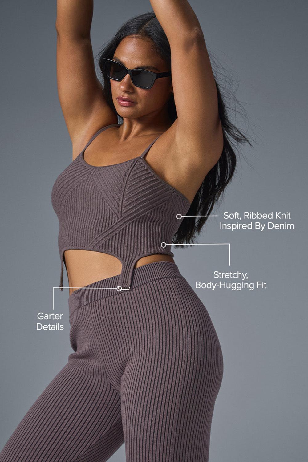 Raisinette / Black Women Alo Yoga Denim Knit Garter Tank | Australia  19364-RANM
