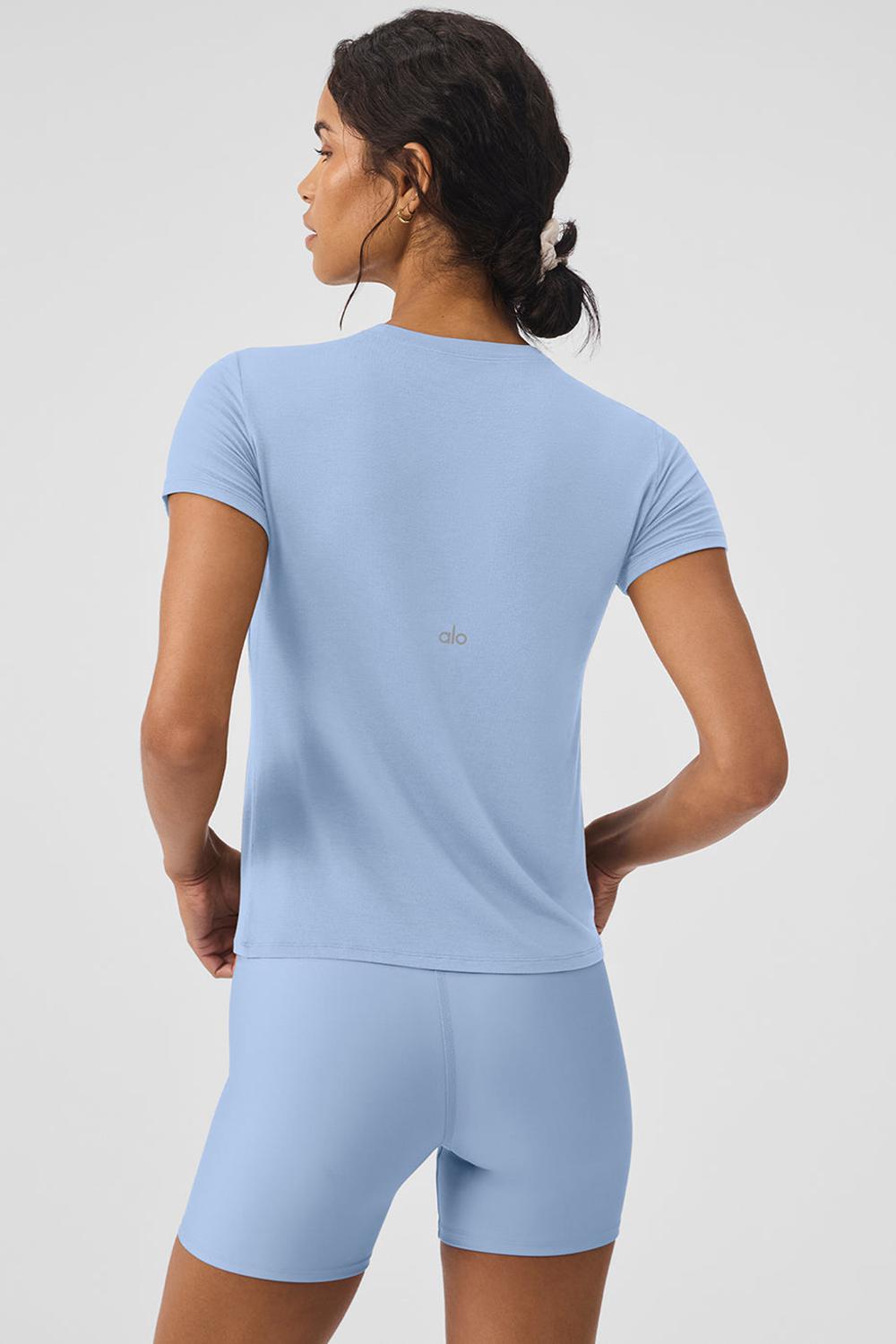 Seashell Blue Women Alo Yoga All Day Short Sleeve | Australia  85960-XEYT