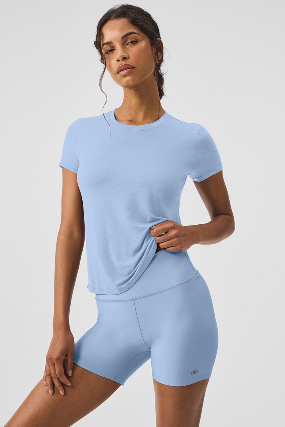 Seashell Blue Women Alo Yoga All Day Short Sleeve | Australia  85960-XEYT