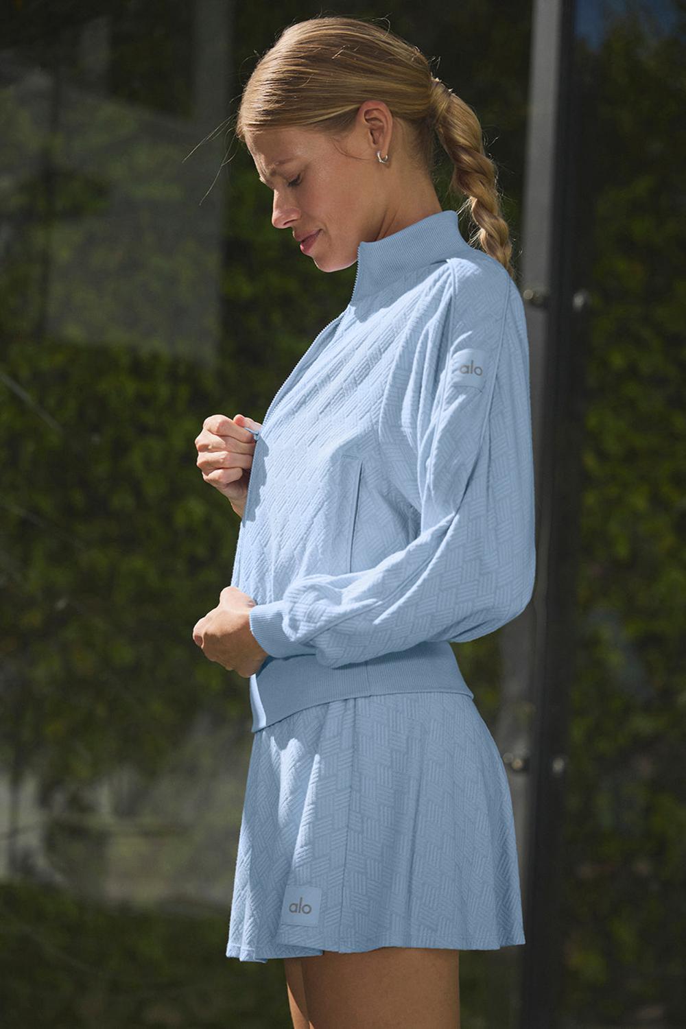 Seashell Blue Women Alo Yoga Cropped Doubles Only Full Zip Jacket | Australia  30165-RJWC