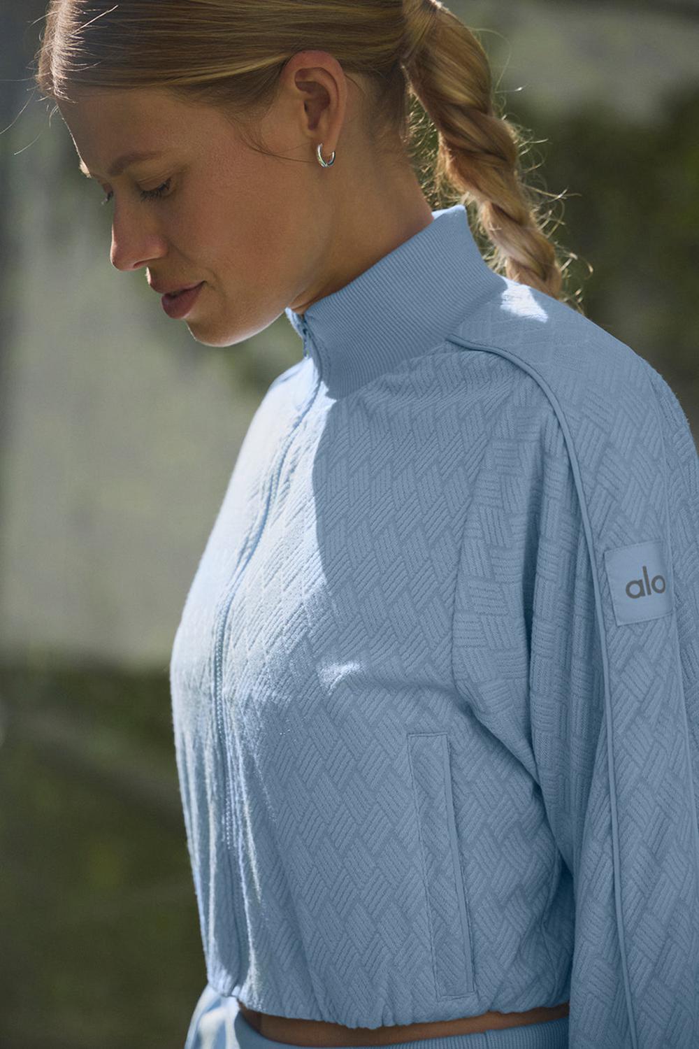 Seashell Blue Women Alo Yoga Cropped Doubles Only Full Zip Jacket | Australia  30165-RJWC