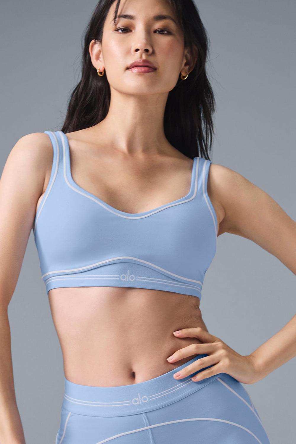 Seashell Blue / White Women Alo Yoga Airbrush Heart Throb Bra | Australia  48153-ZIGL
