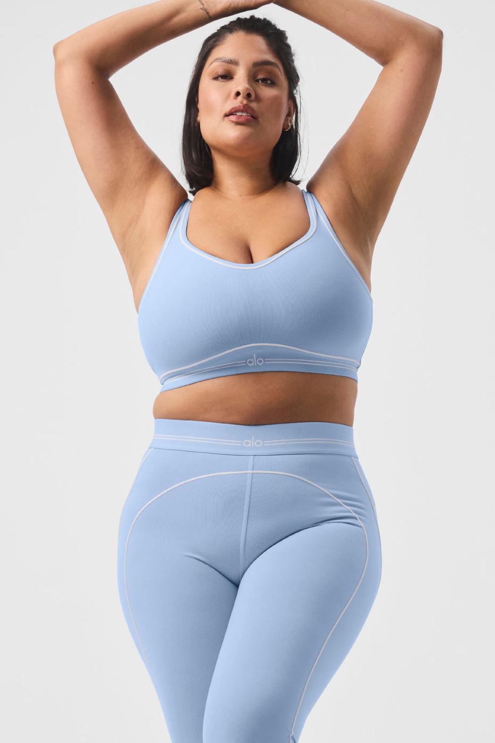 Seashell Blue / White Women Alo Yoga Airbrush Heart Throb Bra | Australia  48153-ZIGL