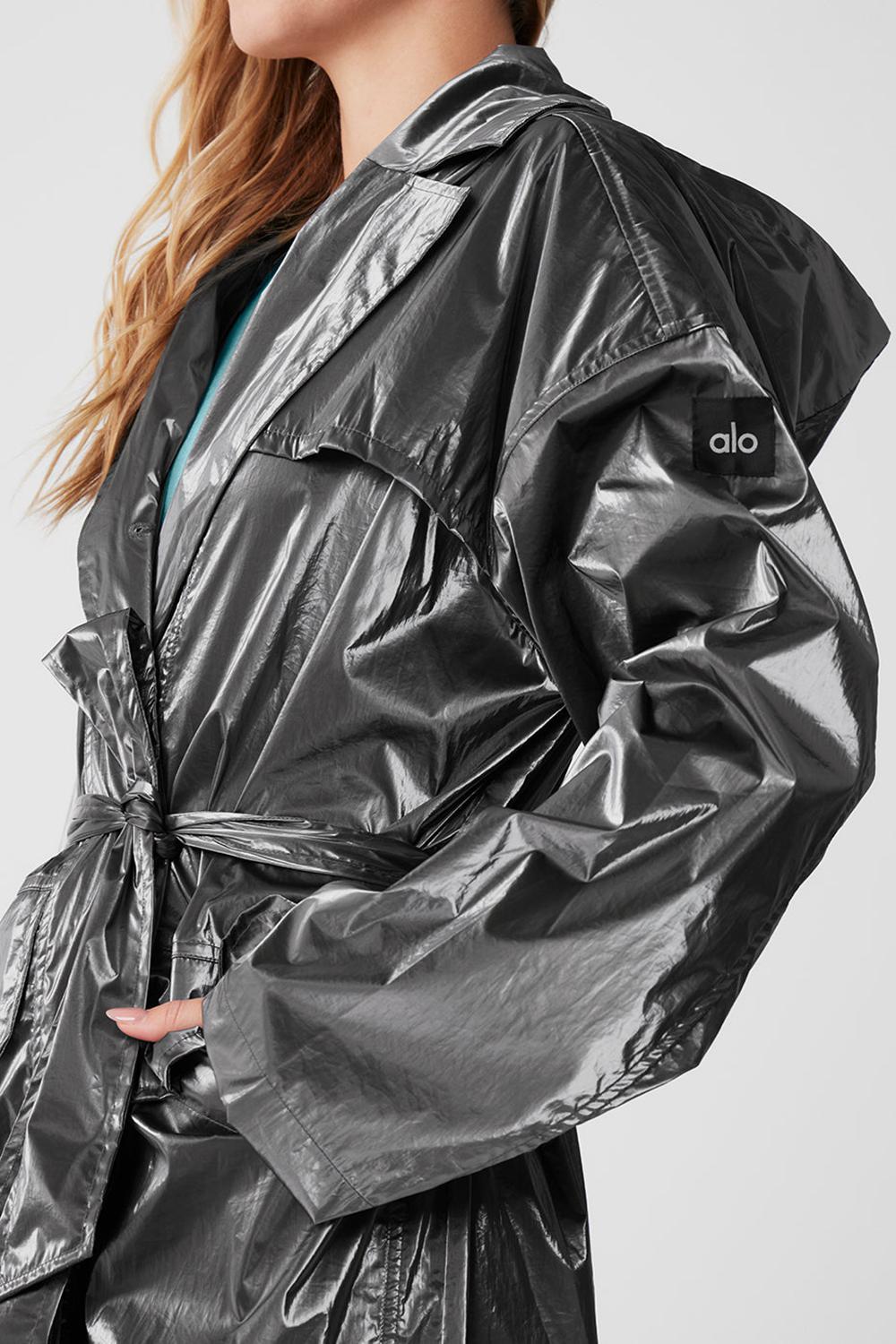 Silver Metallic Women Alo Yoga Metallic Break Line Trench Coat | Australia  79153-JZTV