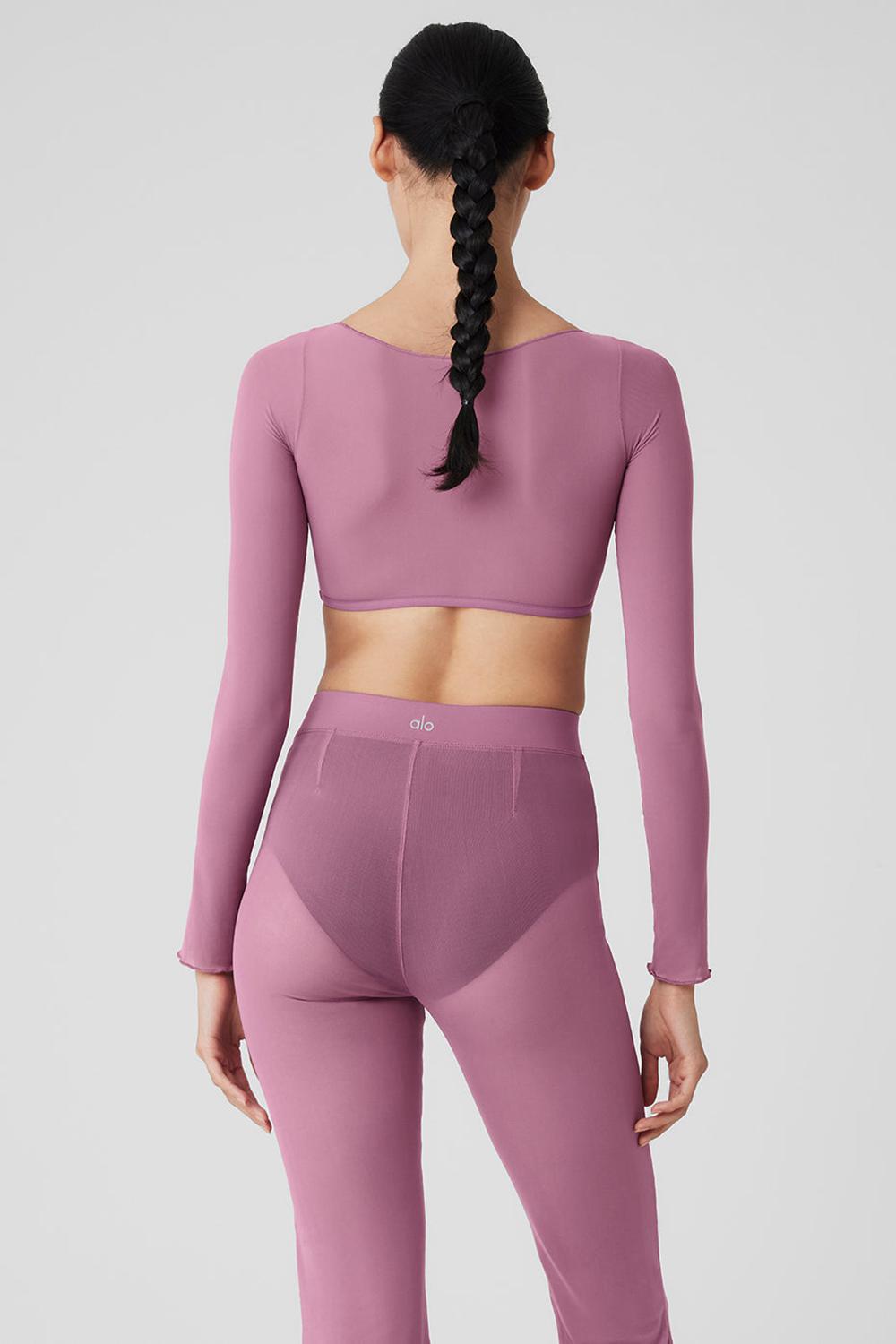 Soft Mulberry Women Alo Yoga Mesh Sheer Illusion Cropped Long Sleeve | Australia  42160-FHSV