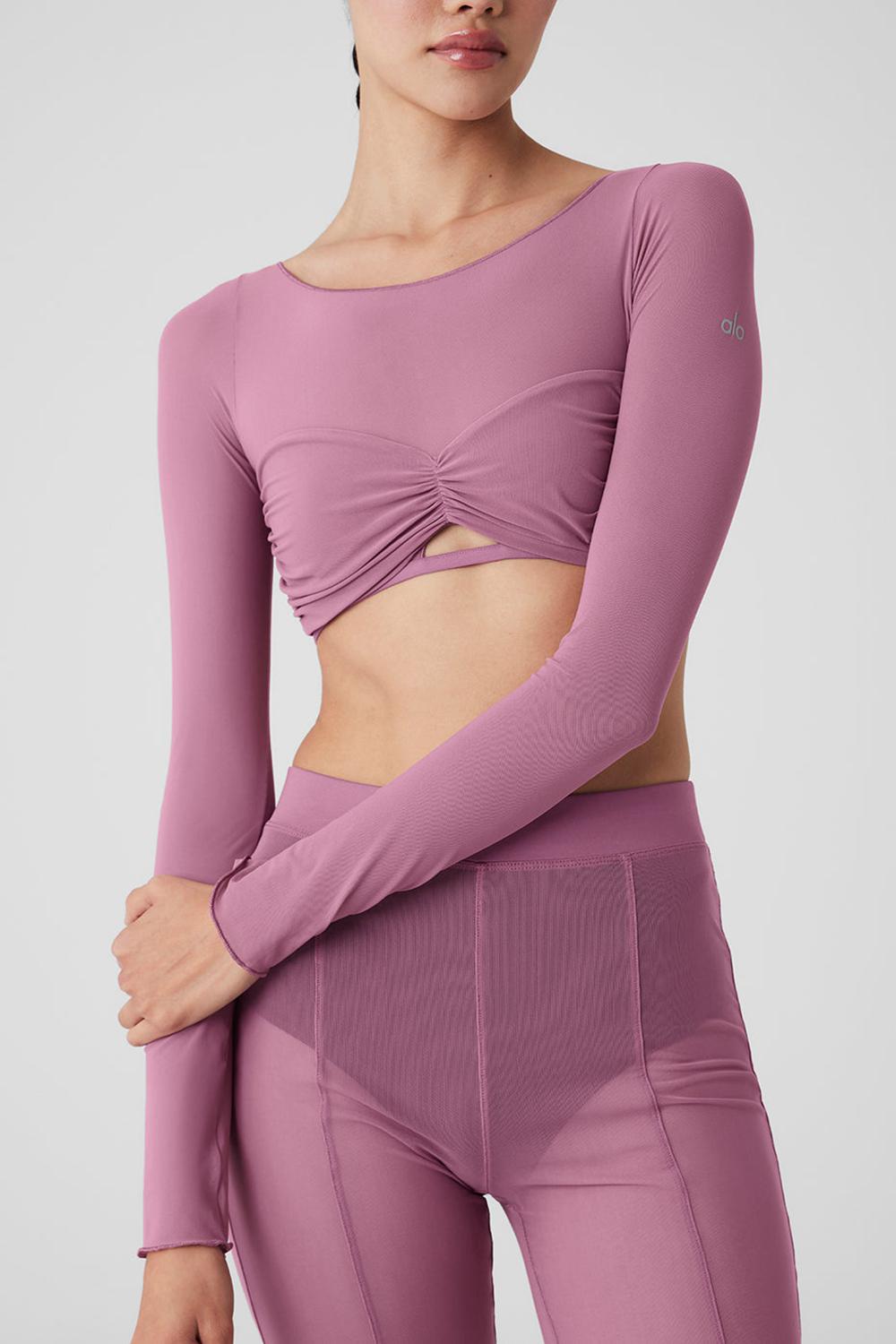 Soft Mulberry Women Alo Yoga Mesh Sheer Illusion Cropped Long Sleeve | Australia  42160-FHSV