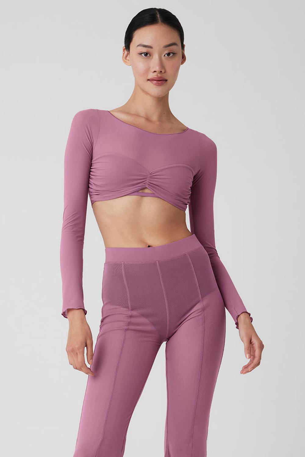 Soft Mulberry Women Alo Yoga Mesh Sheer Illusion Cropped Long Sleeve | Australia  42160-FHSV