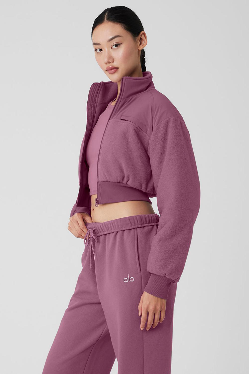 Soft Mulberry Women Alo Yoga Polar Fleece Cropped Wintry Mix Jacket | Australia  89730-IGMP