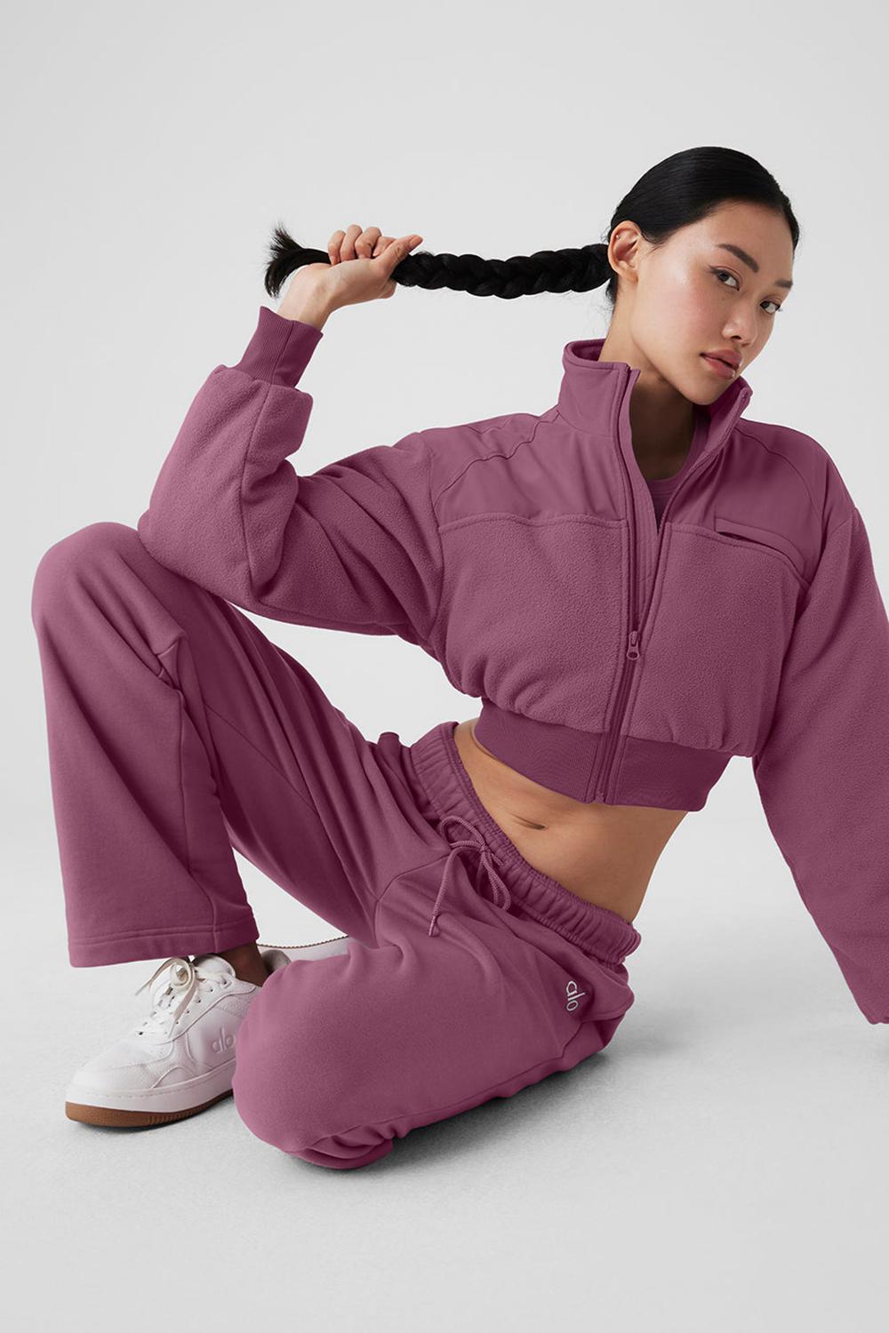 Soft Mulberry Women Alo Yoga Polar Fleece Cropped Wintry Mix Jacket | Australia  89730-IGMP