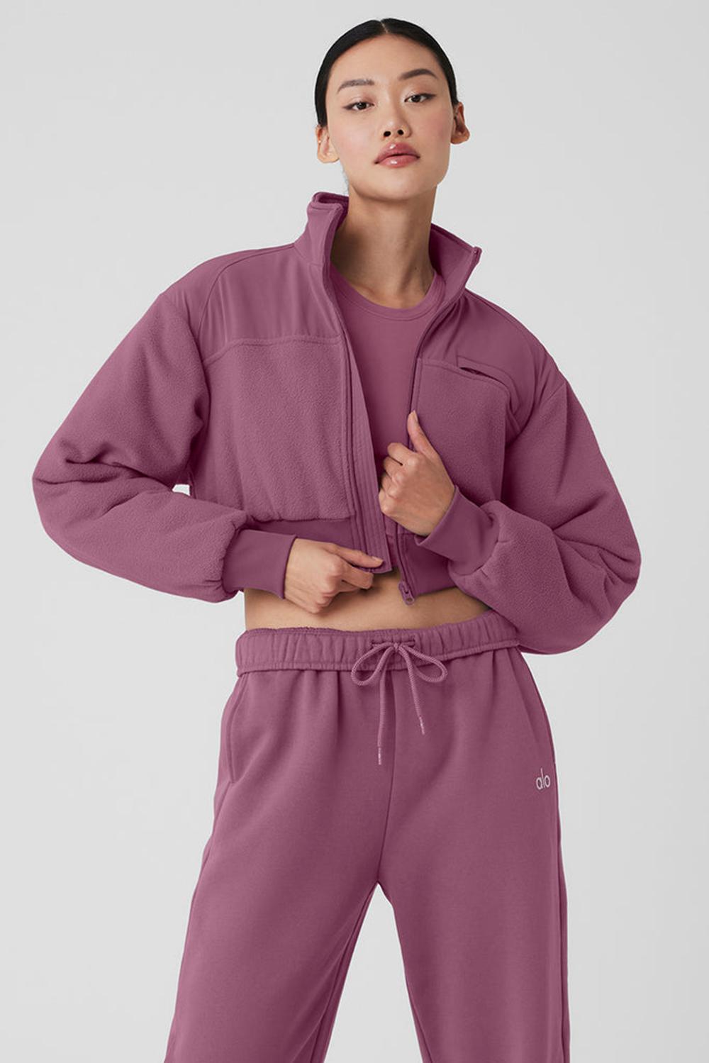 Soft Mulberry Women Alo Yoga Polar Fleece Cropped Wintry Mix Jacket | Australia  89730-IGMP