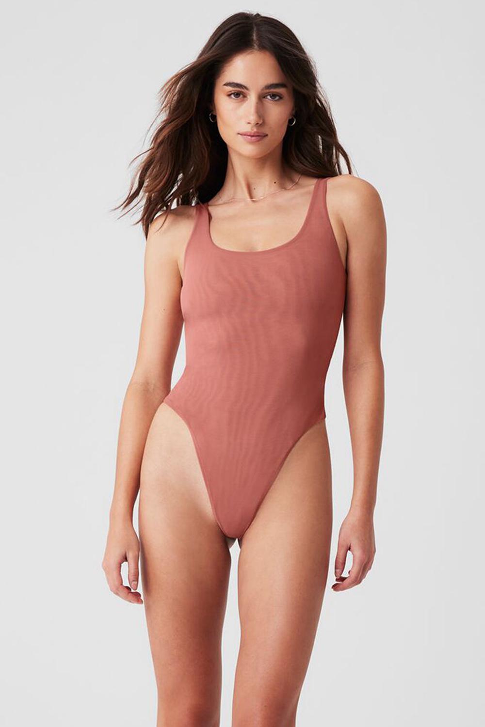 Soft Terracotta Women Alo Yoga Mesh Sheer Illusion Bodysuit | Australia  59364-LJNR