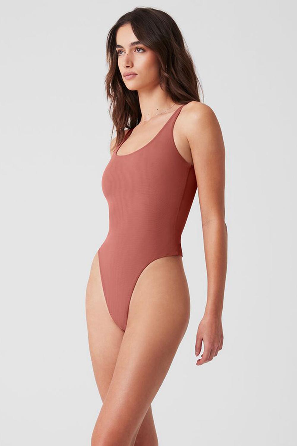 Soft Terracotta Women Alo Yoga Mesh Sheer Illusion Bodysuit | Australia  59364-LJNR