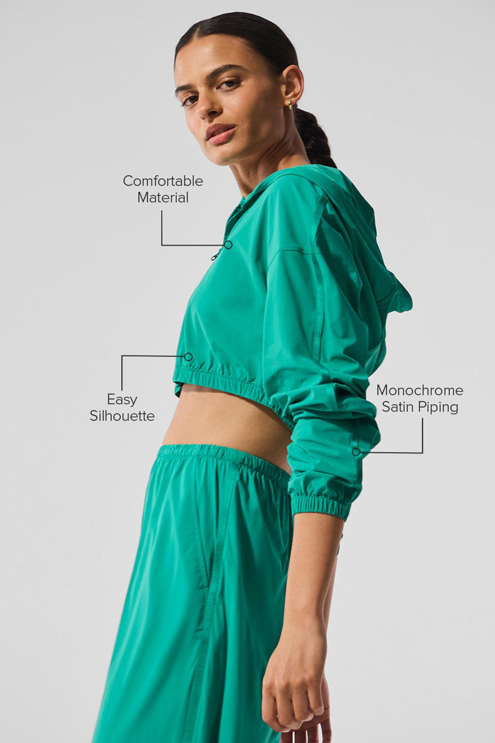 Spruce Green Women Alo Yoga Cropped Breezy Full-Zip Hoodie | Australia  87360-PICK