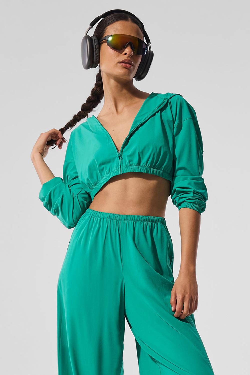 Spruce Green Women Alo Yoga Cropped Breezy Full-Zip Hoodie | Australia  87360-PICK
