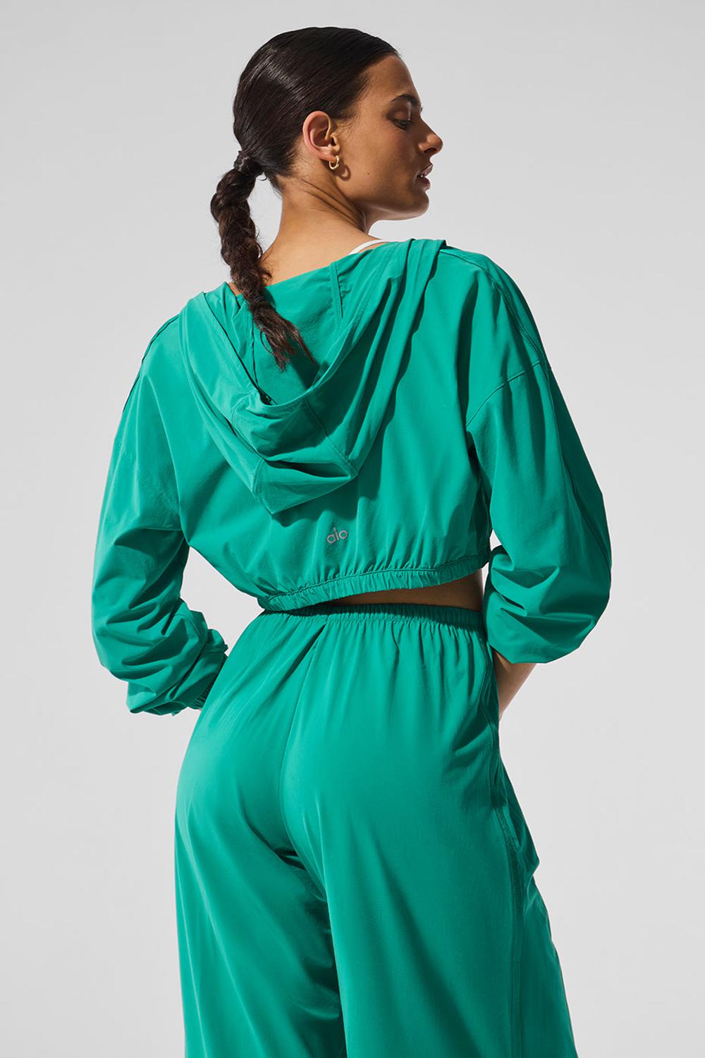 Spruce Green Women Alo Yoga Cropped Breezy Full-Zip Hoodie | Australia  87360-PICK