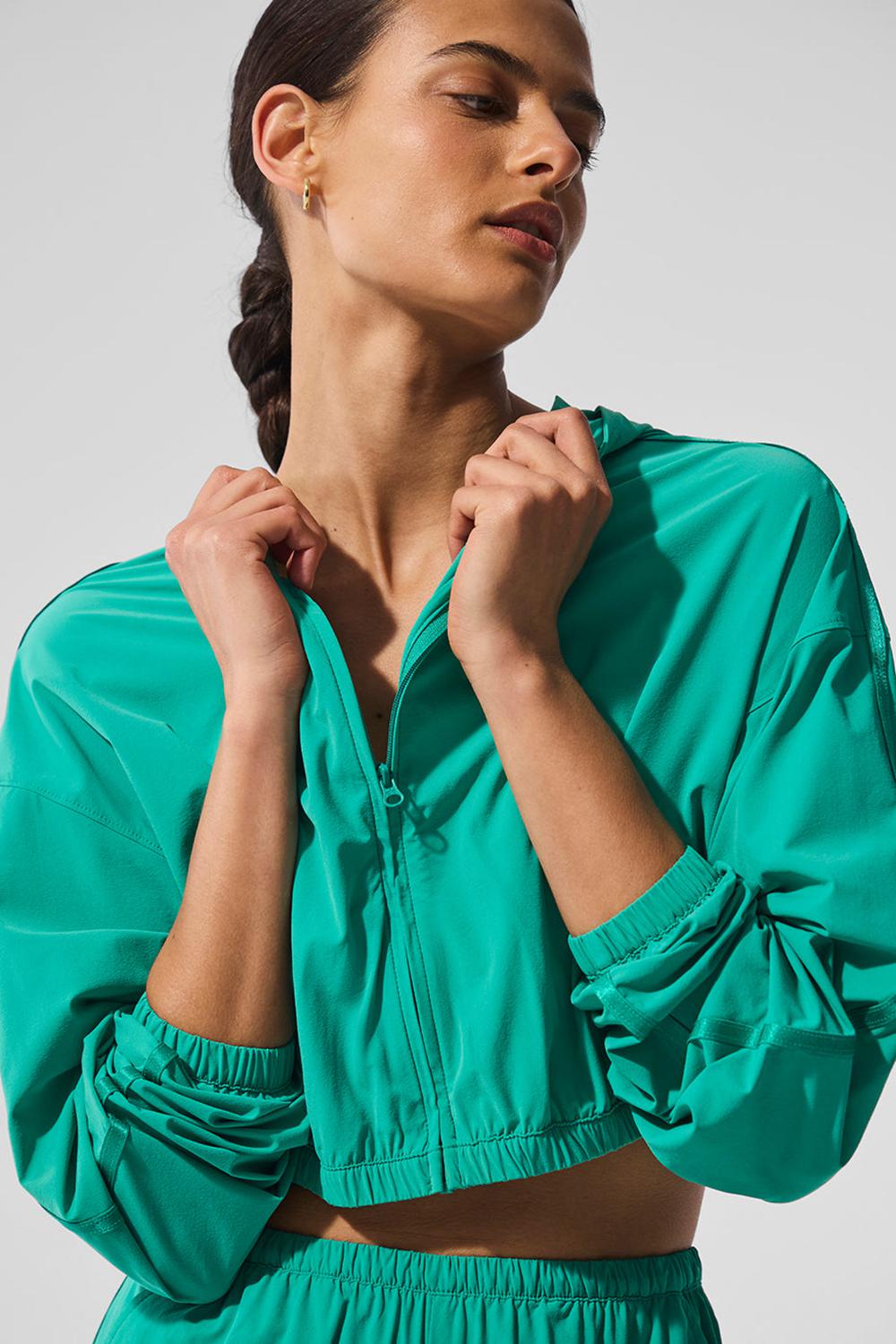 Spruce Green Women Alo Yoga Cropped Breezy Full-Zip Hoodie | Australia  87360-PICK