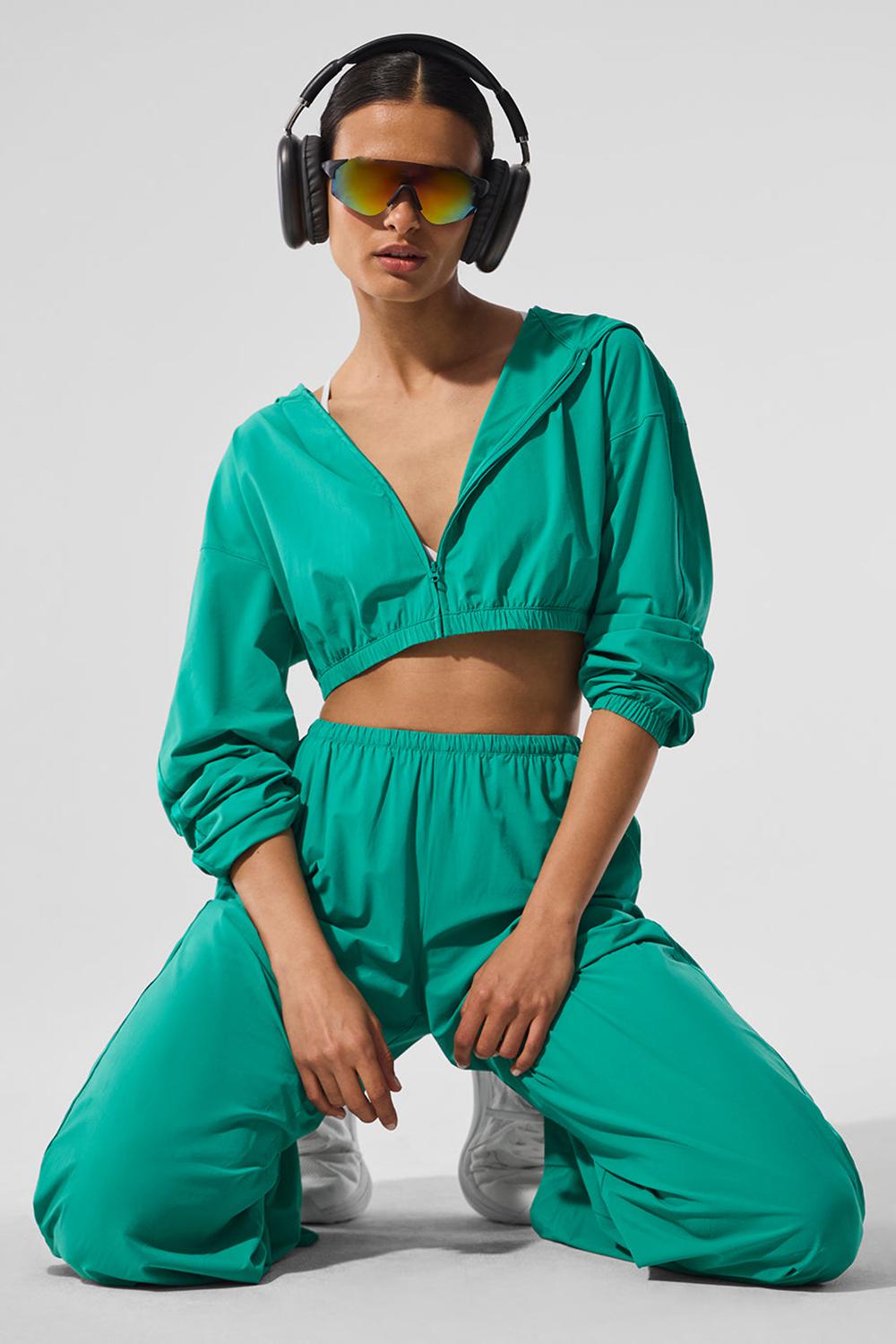Spruce Green Women Alo Yoga Cropped Breezy Full-Zip Hoodie | Australia  87360-PICK