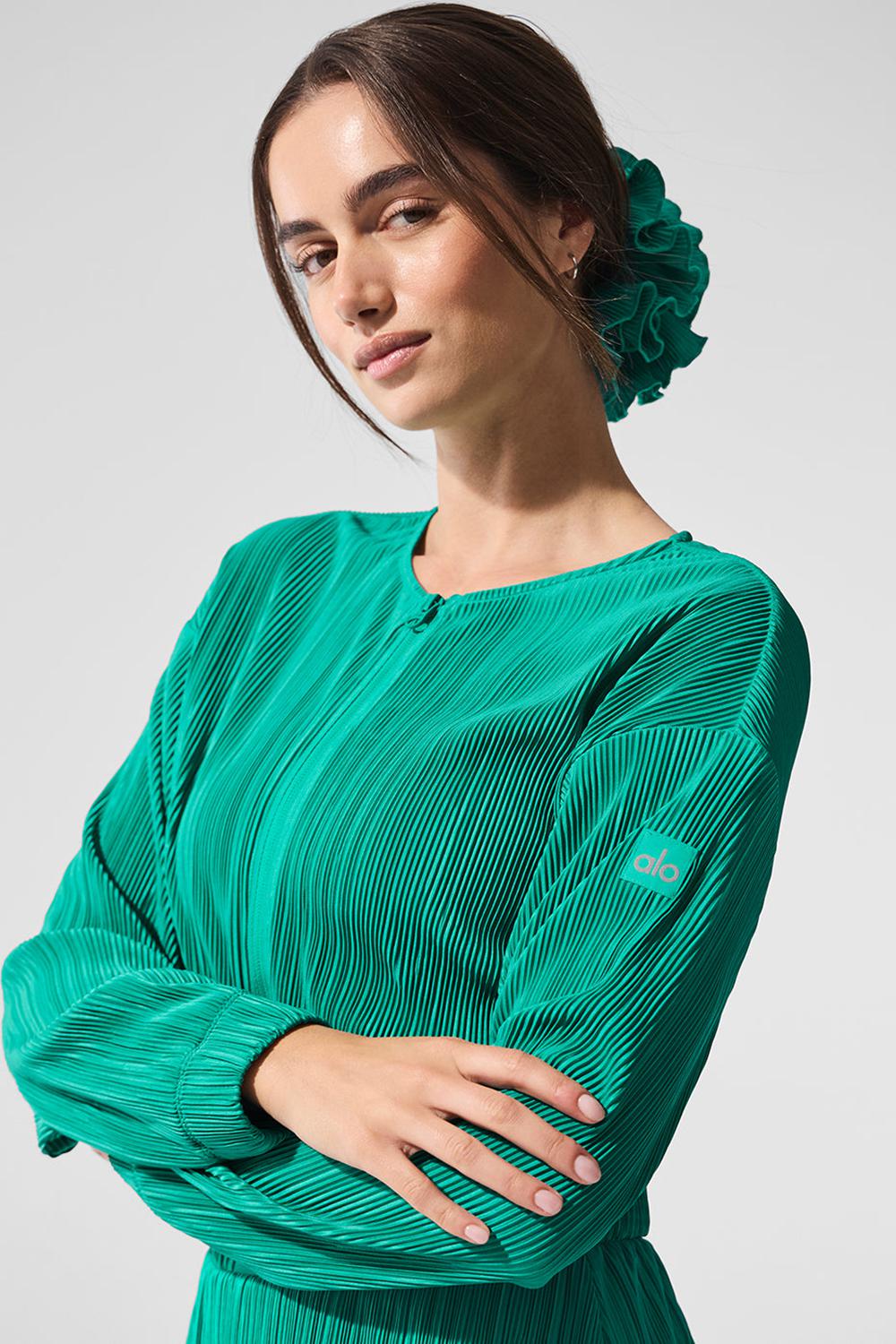 Spruce Green Women Alo Yoga Cropped Micro Plisse Jacket | Australia  46378-SGLD