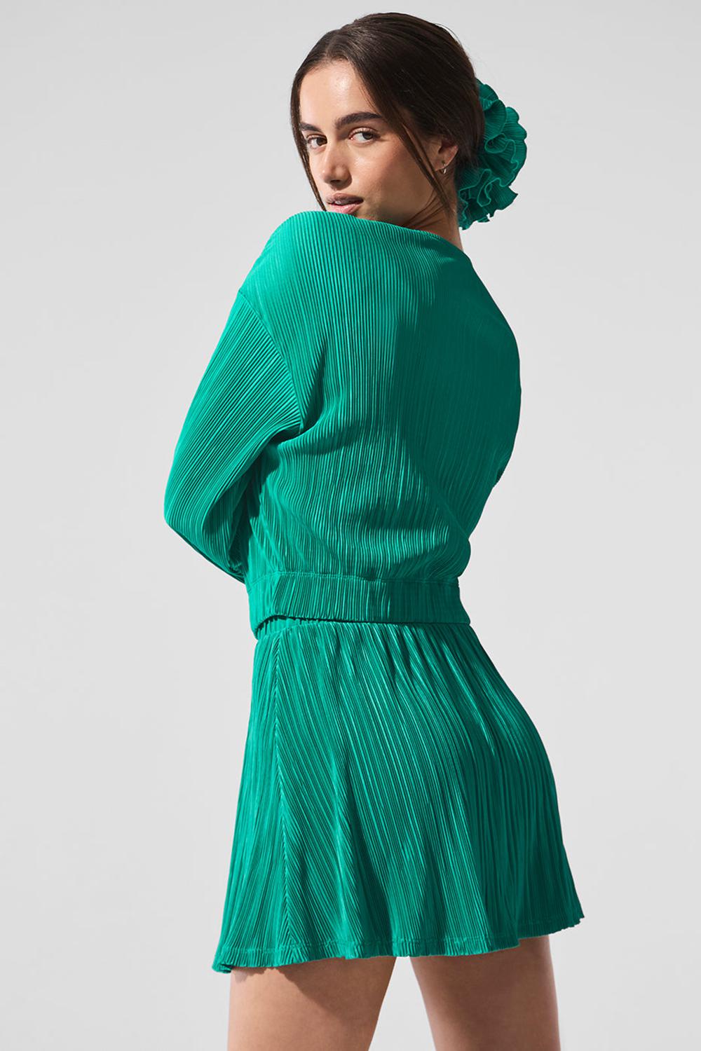 Spruce Green Women Alo Yoga Cropped Micro Plisse Jacket | Australia  46378-SGLD