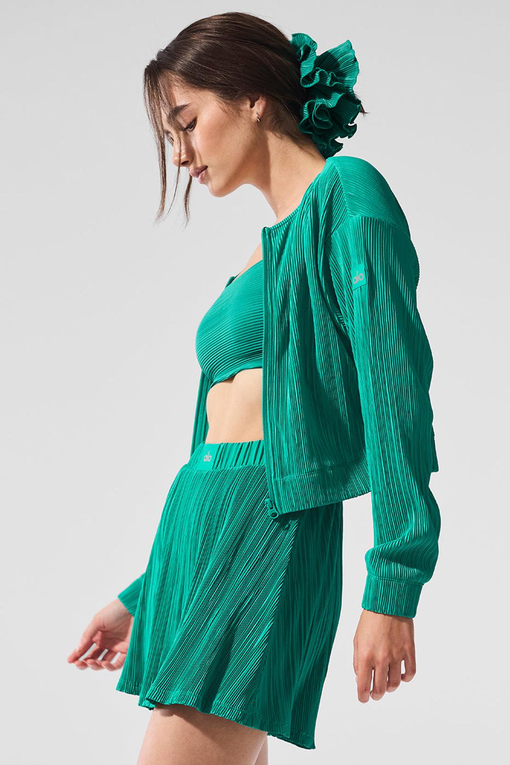 Spruce Green Women Alo Yoga Cropped Micro Plisse Jacket | Australia  46378-SGLD