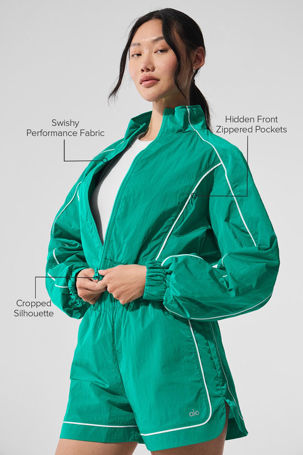 Spruce Green / White Women Alo Yoga Motivate Full-Zip Track Jacket | Australia  65281-LJXB